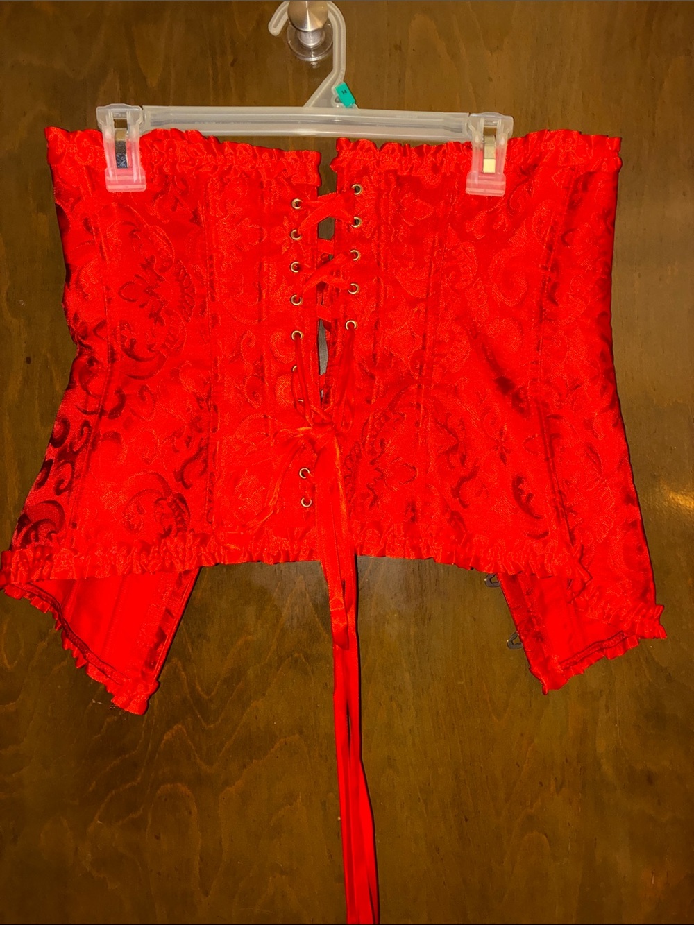 Red Lace-Up Brocade Corset Waist Cincher
